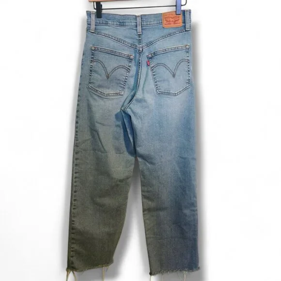Levi's ribcage Straight jeans womens 29 light-wash blue raw-hem button-fly - Picture 2 of 12